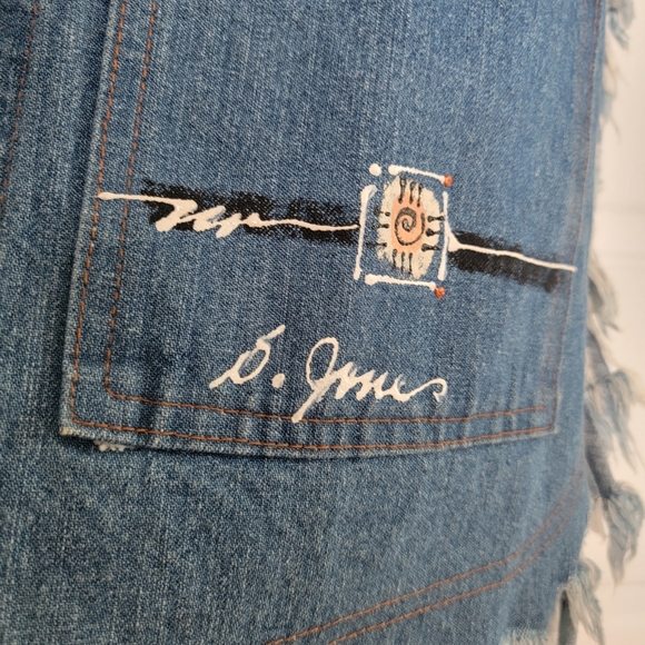 Hand painted jean open jacket poncho one size but listed as a small - Picture 7 of 10